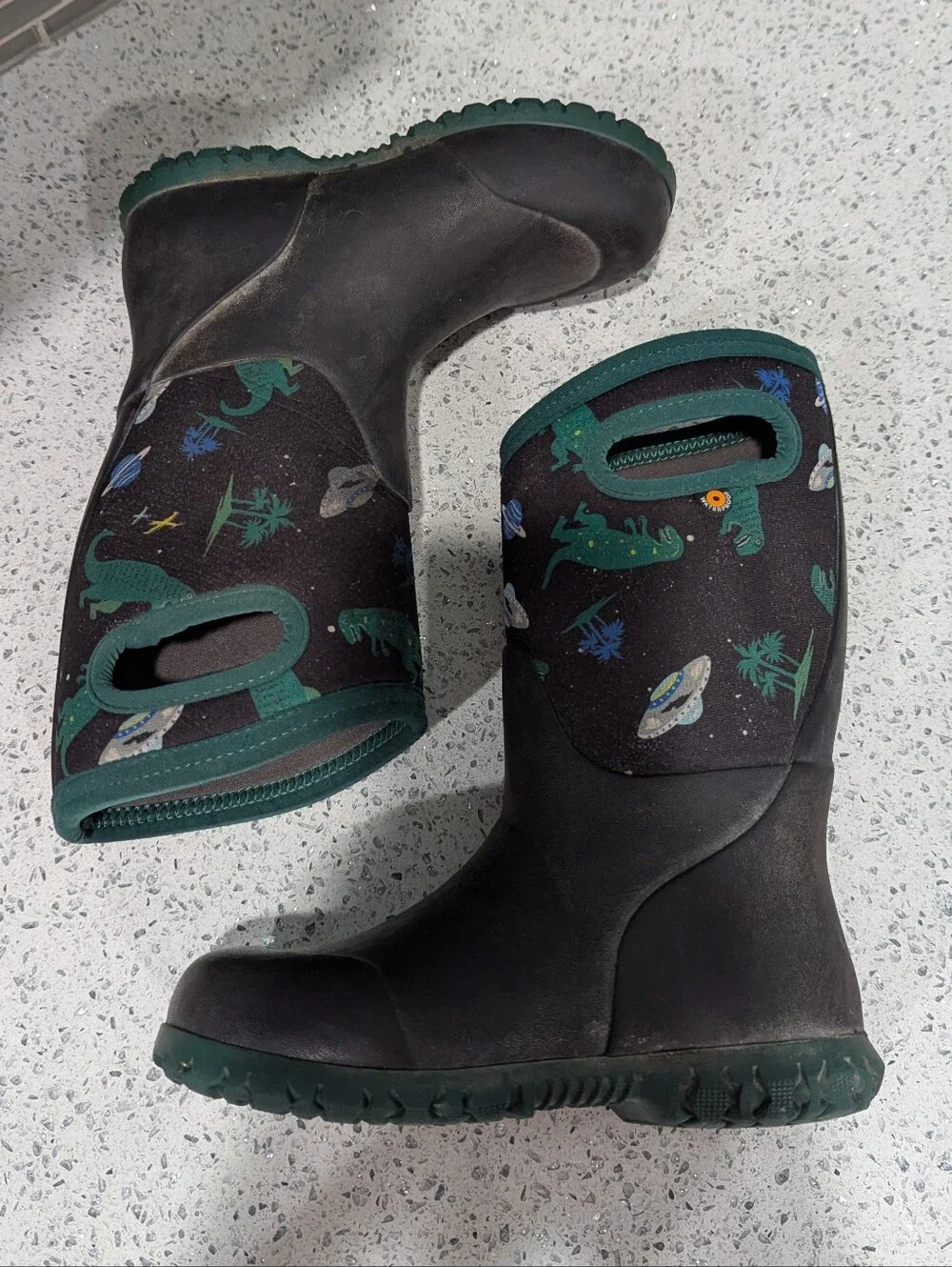 Bogs Kids York Black Green Dino Rainboots Waterproof Rain Boot Boys Size 13